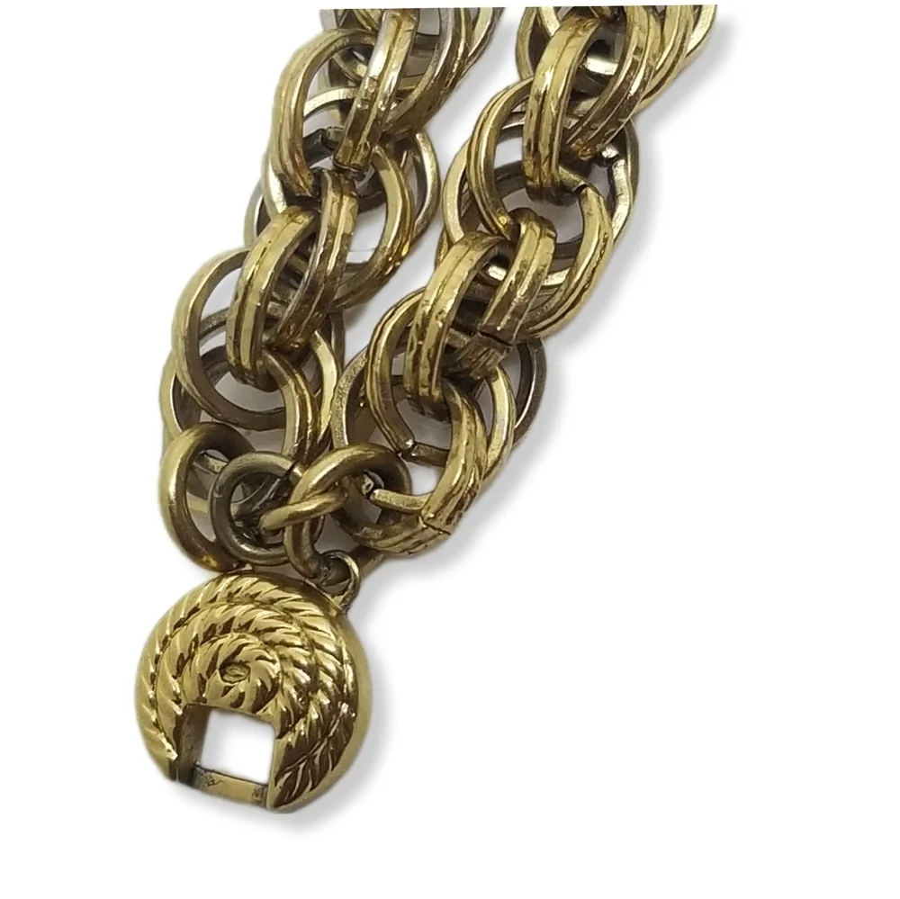 MONET 1960s GOLDPLATED TEXTURED  DOUBLE ROPE CHAIN STATEMENT BRACELET - Picture 7 of 9